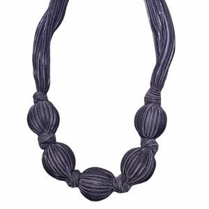 Euro Collection Gray-Blue Oval Shape Pendants Beaded Necklace Adjustable